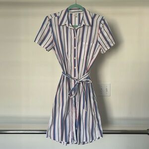 J. Crew Striped Mini Shirt Dress w/ Belt and Pockets
